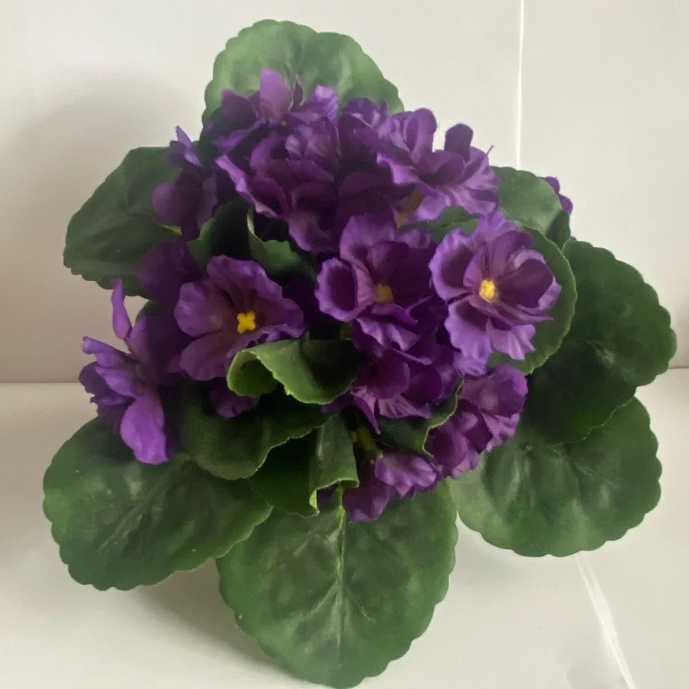 Artificial Purple African Violet in Hand Painted Ceramic Oriental Design Planter